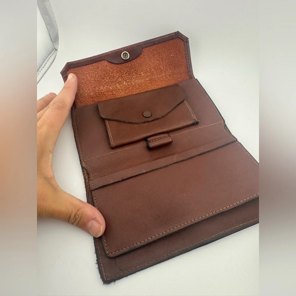 Embossed Brown‎ Leather Wallet with Fish Design